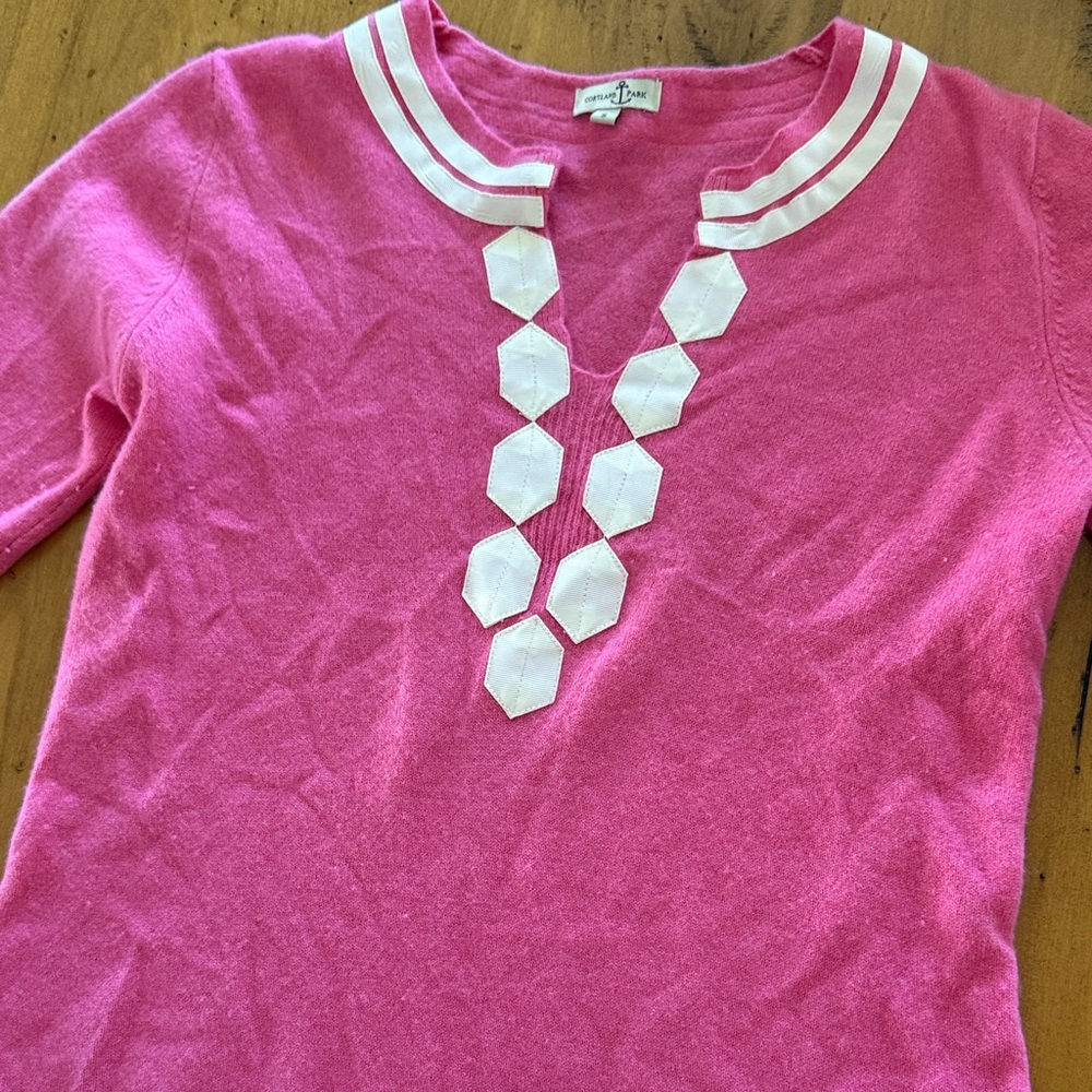 Pink and White Women's Sweater Cardigan